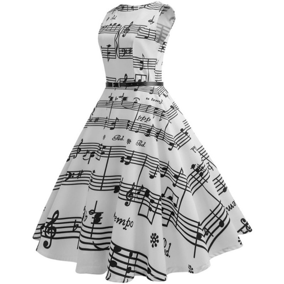 Vintage Style Music Print Dress - Picture 2 of 6